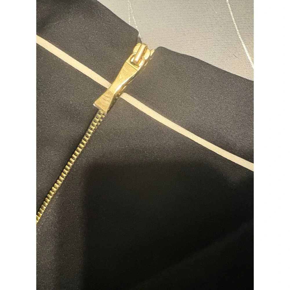 Kate Spade Black Fit and Flare Dress White Piping Gold Back Zip Size 2